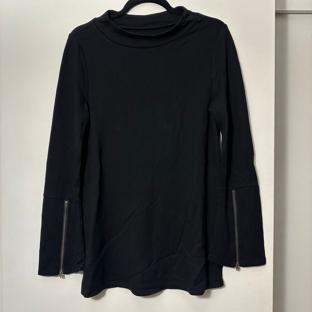Soft Surroundings Women’s Medium Black Long Sleeve Zipper Detail Mock Shirt GUC